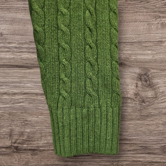 J Crew Vintage Green Angora Cashmere Wool Rayon Turtleneck Cable Knit Sweater L - Picture 3 of 10